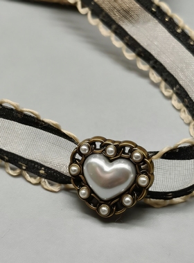 中古风蕾丝复古choker蕾丝仿珍珠爱心日常搭配脖子饰品颈链项圈