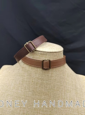 美拉德风棕色皮革颈圈机车女孩颈链秋冬皮衣搭配choker甜酷短项链