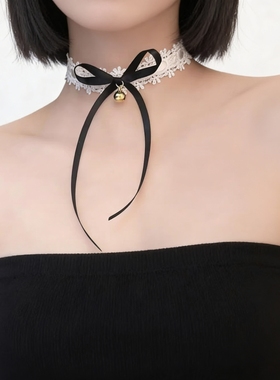 颈圈温柔少女两色入新年洛丽塔风JK复古蝴蝶结铃铛蕾丝绸带锁骨链