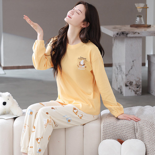 睡衣女秋季长袖纯棉紧口套装2025年新款春秋款甜美100%全棉家居服 - 图3