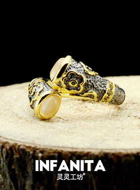 梅之润925纯银白玉髓戒指小众女