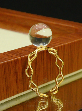 S925银镀金白水晶开口极简戒指