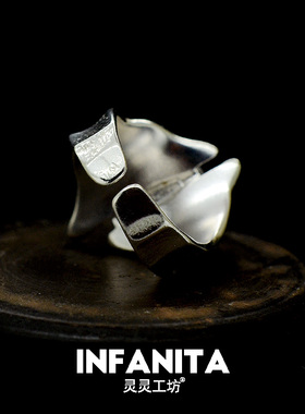 新款原创白水晶戒指女S925纯银几何锤纹小众夏季潮牌开口指环R61