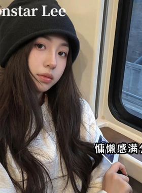 MonstarLee韩系慵懒风大头围黑色堆堆帽女冬薄款冷帽显脸小包头帽
