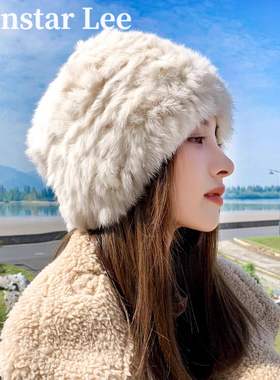 MonstarLee兔毛帽子女加厚毛绒