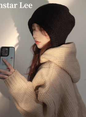 MonstarLee大头围毛线帽女秋冬