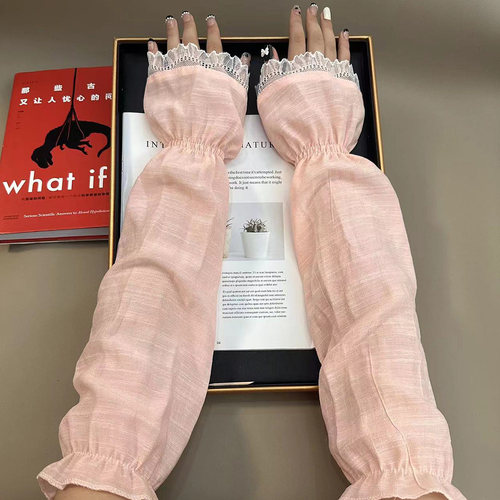 日系棉麻风防晒袖套女夏季冰袖百搭宽松大码护袖薄款透气套袖护臂 - 图1