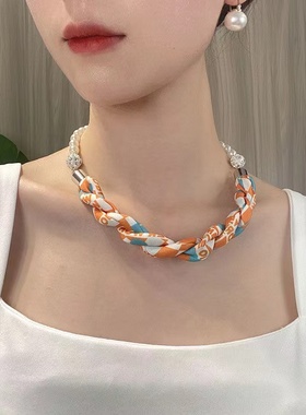 麻花磁吸扣项链丝巾锁骨链颈链