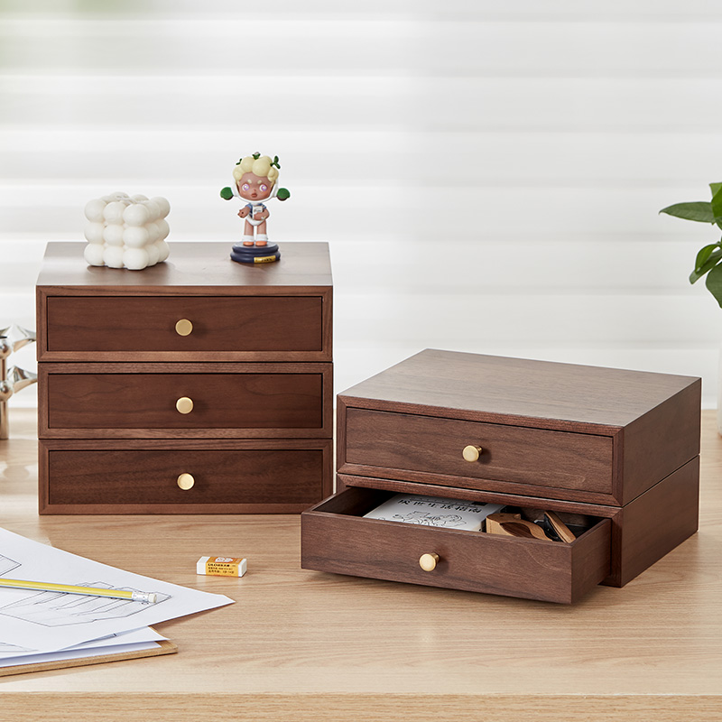 木质桌面收纳盒抽屉式多层创意桌上置物架办公室杂物文件储物柜子