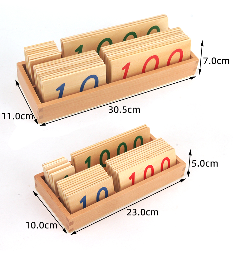 幼儿园蒙氏教具1-3000木制数字卡片蒙台梭利教具蒙特梭利数学教具 - 图0