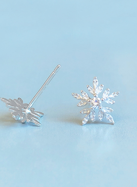爱唯雅925纯银雪花耳钉女