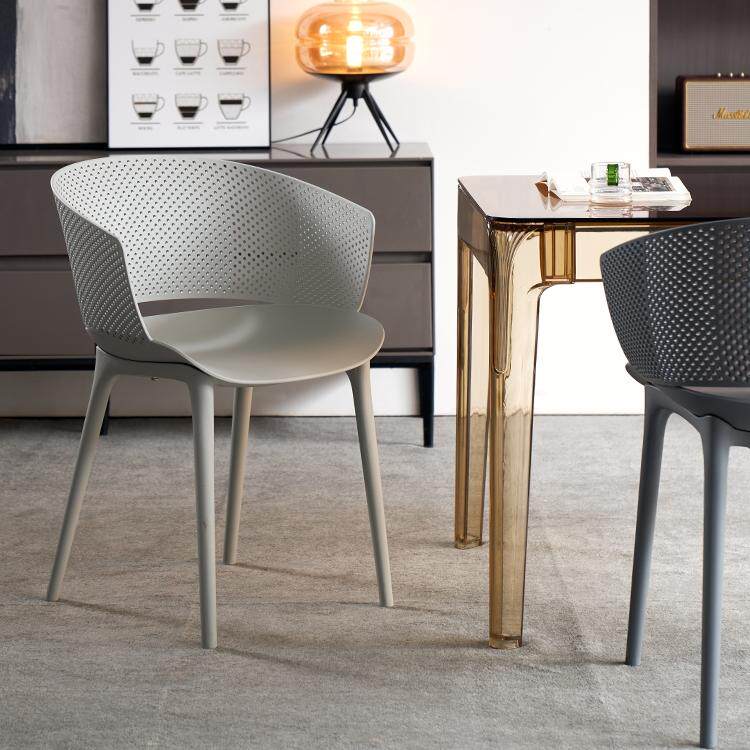 轻奢成人家用塑料靠背餐椅卧室梳妆台洽谈椅子镂空图书馆休闲凳子