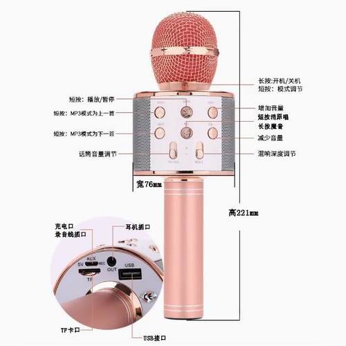 全民K歌WS-858手机无线蓝牙麦克风学生娱乐话筒音响一体K歌可变声 - 图1