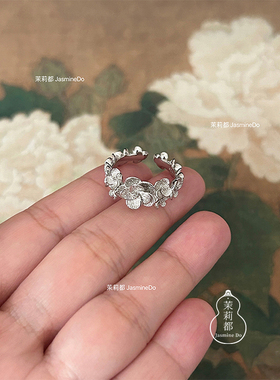 繁花·锦簇 复古做旧 通体s925银 立体花朵戒指 开口可调节超仙