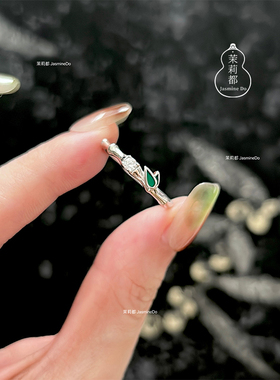 青竹系列 通体s925银竹叶竹节锆石戒指 活口可调节