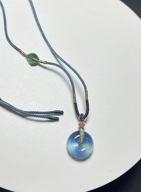 天然海蓝宝平安扣吊坠项链毛衣链秋冬新品正品保真本命年平安扣女