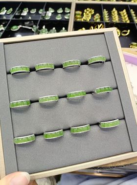 和田玉碧玉戒指925银镶嵌满钻碧玉戒指修饰手指百搭好看保真正品