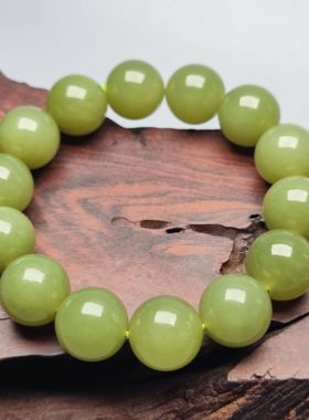 精品和田玉析木黄绿肉手串16mm圆珠男款手串