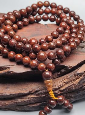 精品收藏和田玉火燎皮108颗卡8mm佛珠串手串多圈天然玉化红皮佛串