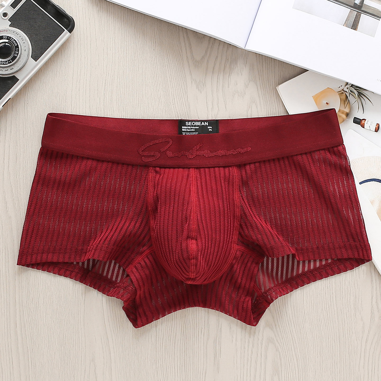 SEOBEAN男士内裤网纱透气舒适平角纯色短裤青年低腰性感透明情趣,淘宝优惠券,粉丝福利购,淘宝优惠卷