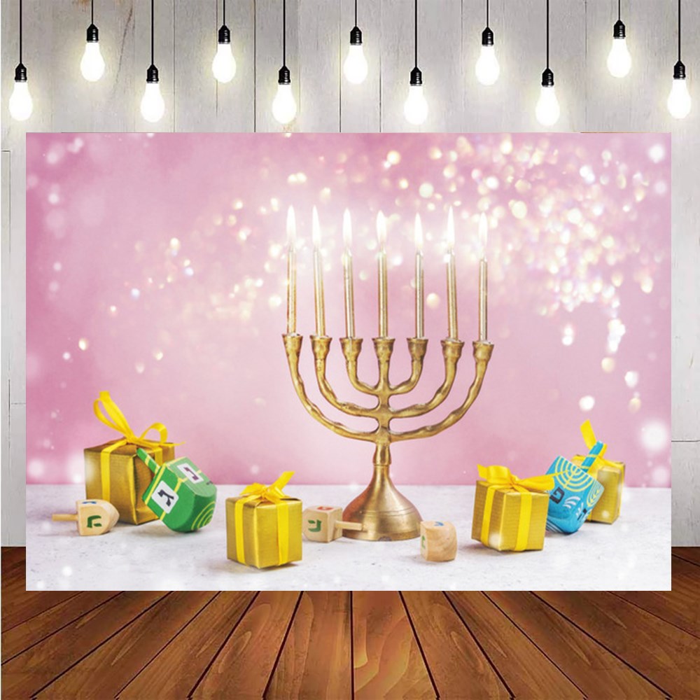 Laeacco Happy Hanukkah Jewish Festivals Menorah Candle Dark-图1