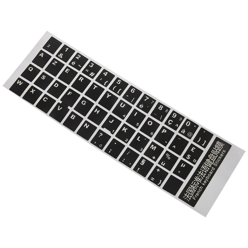 3X White Letters French Azerty Keyboard Sticker Cover Black - 图0