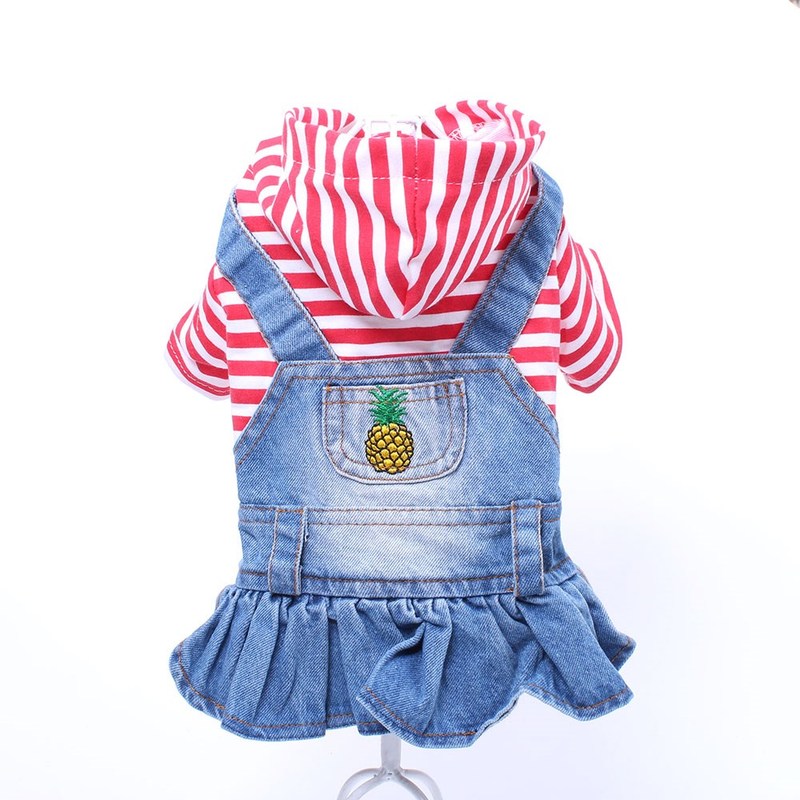 Striped Pet Dog  Jean Dress Coat Denim Dog   Dress Fruit - 图0