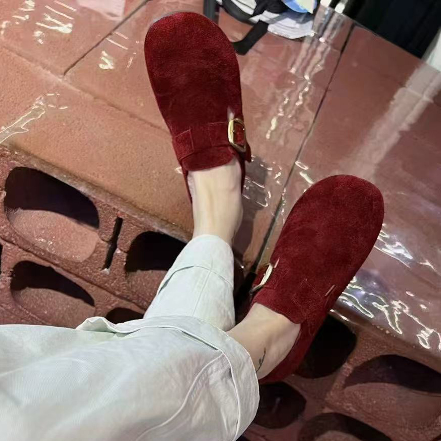 勃肯鞋女2025新款真皮全包不累脚魔术贴平底软底一脚蹬懒人豆豆鞋,淘宝优惠券,粉丝福利购,淘宝优惠卷