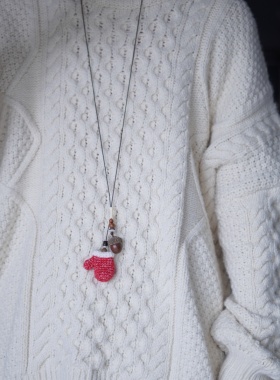 原创手作圣诞新年可爱手套日系毛线钩针秋冬毛衣链项链长项链礼物