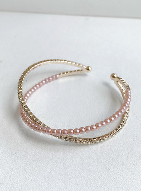 欧美高级感复古弹力珍珠闪钻手镯