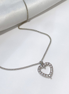 青岛欧美外贸饰品 原单爱心闪钻气质心形吊坠银色温柔锁骨项链