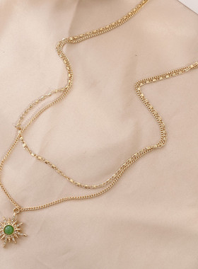 欧美外贸饰品时尚个性简约百搭小众设计感闪钻双层叠戴项链锁骨链