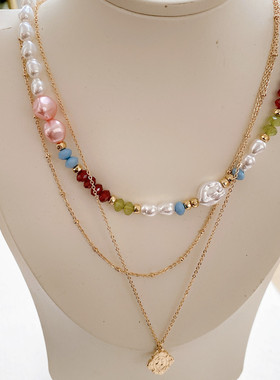 欧美外贸饰品时尚个性简约百搭小众设计感珍珠双层叠戴项链锁骨链