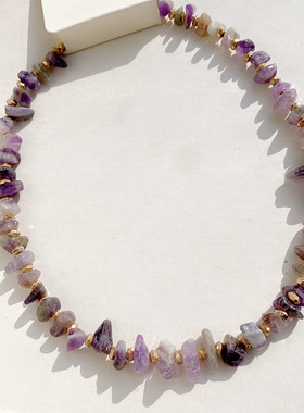 欧美外贸饰品时尚个性简约百搭碎石小众设计感天然石项链锁骨链