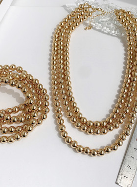 欧美金色圆珠质感蛇骨设计锁骨新潮百搭双层叠戴轻奢项链手链套装