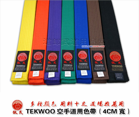 Daolang titanium martial arts karate taekwondo ribbon TEEWOO yellow orange purple green blue tea brown competition training examination belt