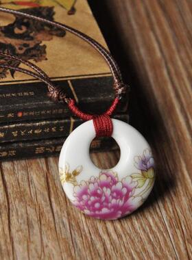 蓝色青花瓷项链长款复古小众设计