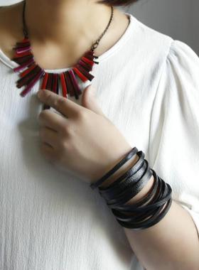 学生个性百搭多层圈圈时尚皮手链
