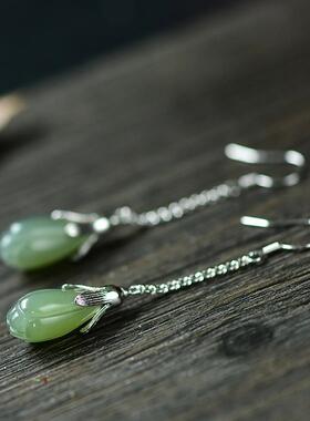 白色白玉兰长款耳环纯银饰品