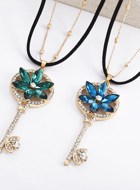 韩版时尚复古蓝色女长毛衣链钥匙