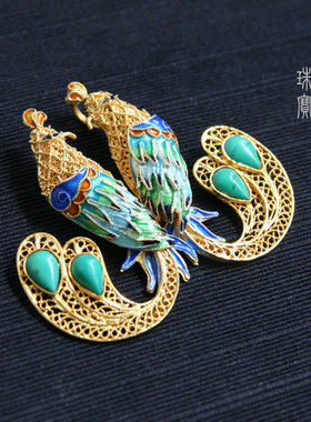 天醉纯银镀金吊坠胸针镶嵌绿松石