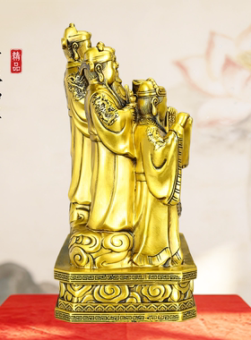 铜五路财神文武财神聚宝盆摆件