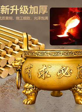 铜香炉摆件双耳炉室内插香供奉三足鼎炉大号祠堂寺庙香薰炉工艺品