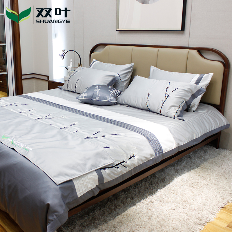 双叶家具床现代简约实木床双人床轻奢现代床现代简约床工厂直销床 - 图0