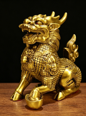 黄铜麒麟招财家用摆件乔迁礼品