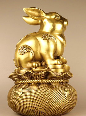 纯铜招财黄金袋生肖兔存钱储蓄罐
