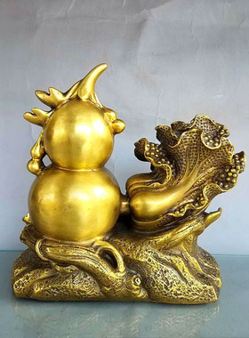 黄铜大白菜招财葫芦风水摆件