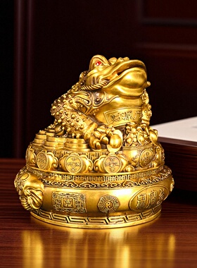 中式纯铜金蟾坐聚宝盆收银台招财