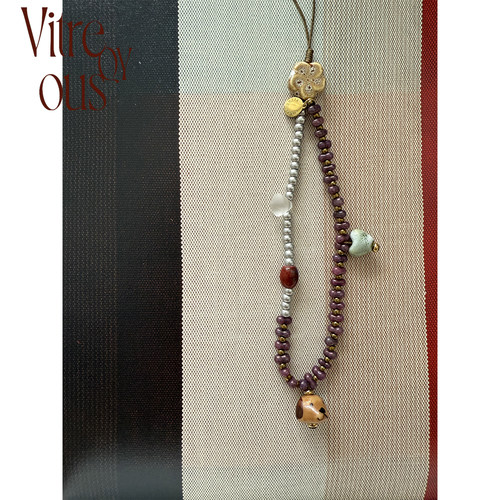 VITREQYOUS 可爱狗头花花爱心银紫原创设计手机配饰挂件 - 图1