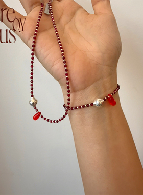 VITREQYOUS  红玉水晶细闪跳色手工泰银显白水滴细链小众原创首饰